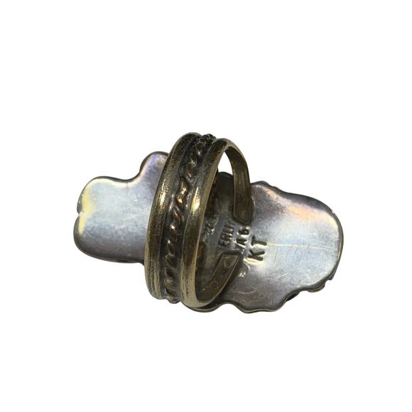 VTG Southwest Gold Filled On Sterling Silver Coral Stones Turquoise Ring Sz 5 - Picture 3 of 6